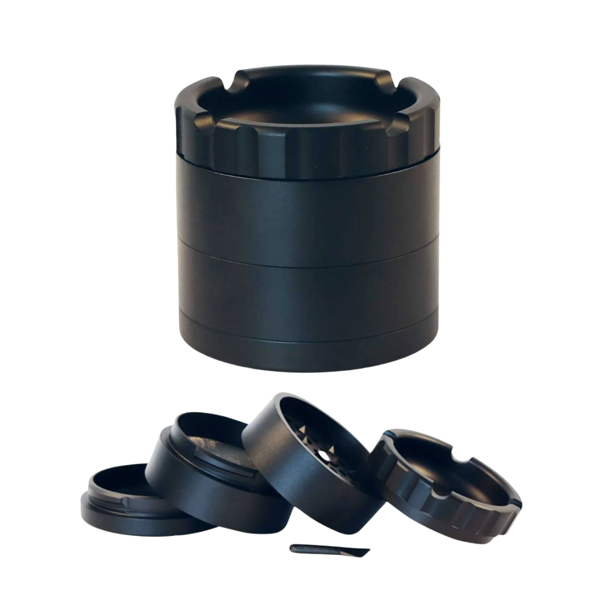 HAMMERCRAFT ALUMINUM GRINDER WITH ASHTRAY - BLACK