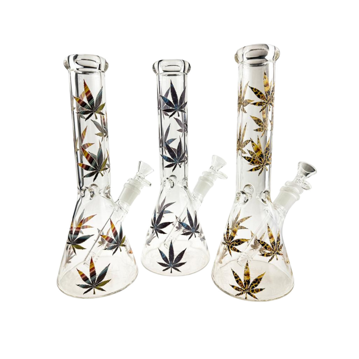 Kaya 10inch Glass Bong with Stylized Colored Leaf Design