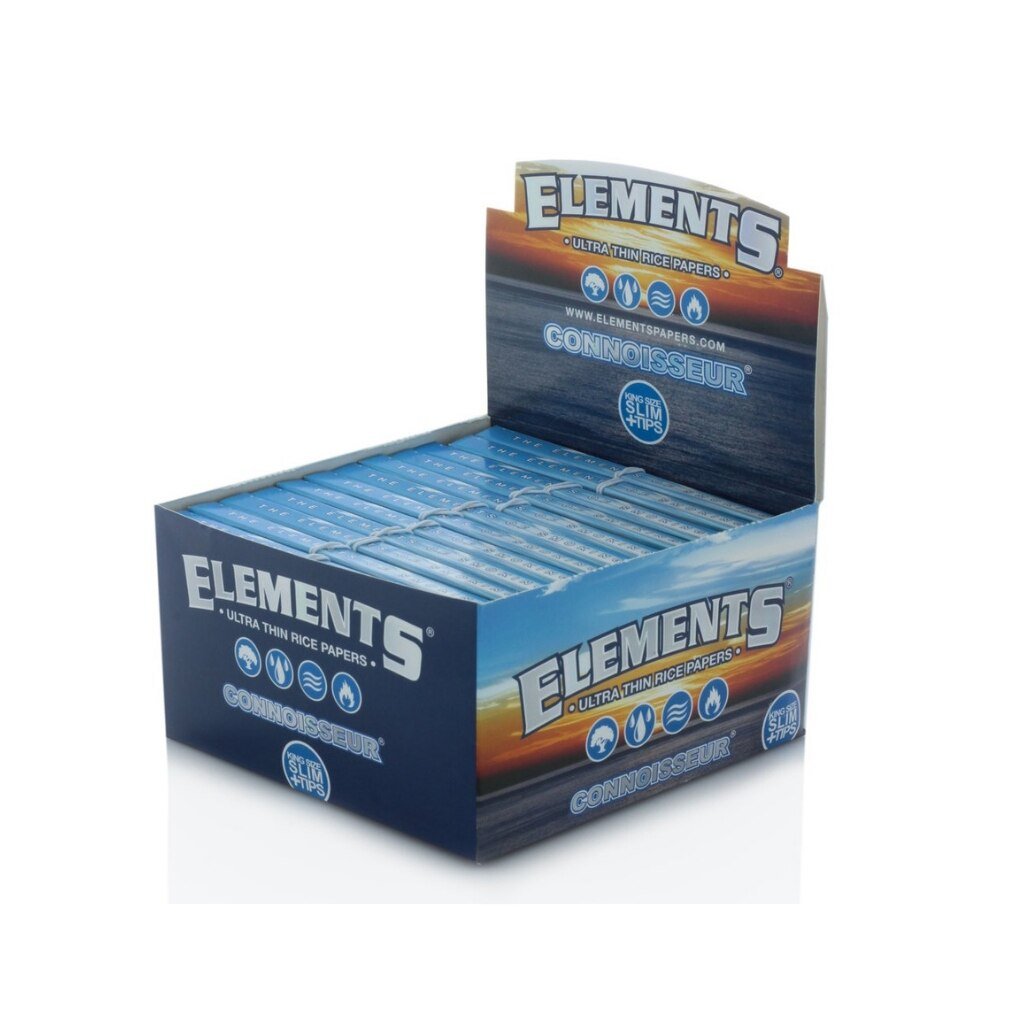 Full Box - Elements Connoisseur King Size Slim Rolling Papers and Tips - greenmart.com.au
