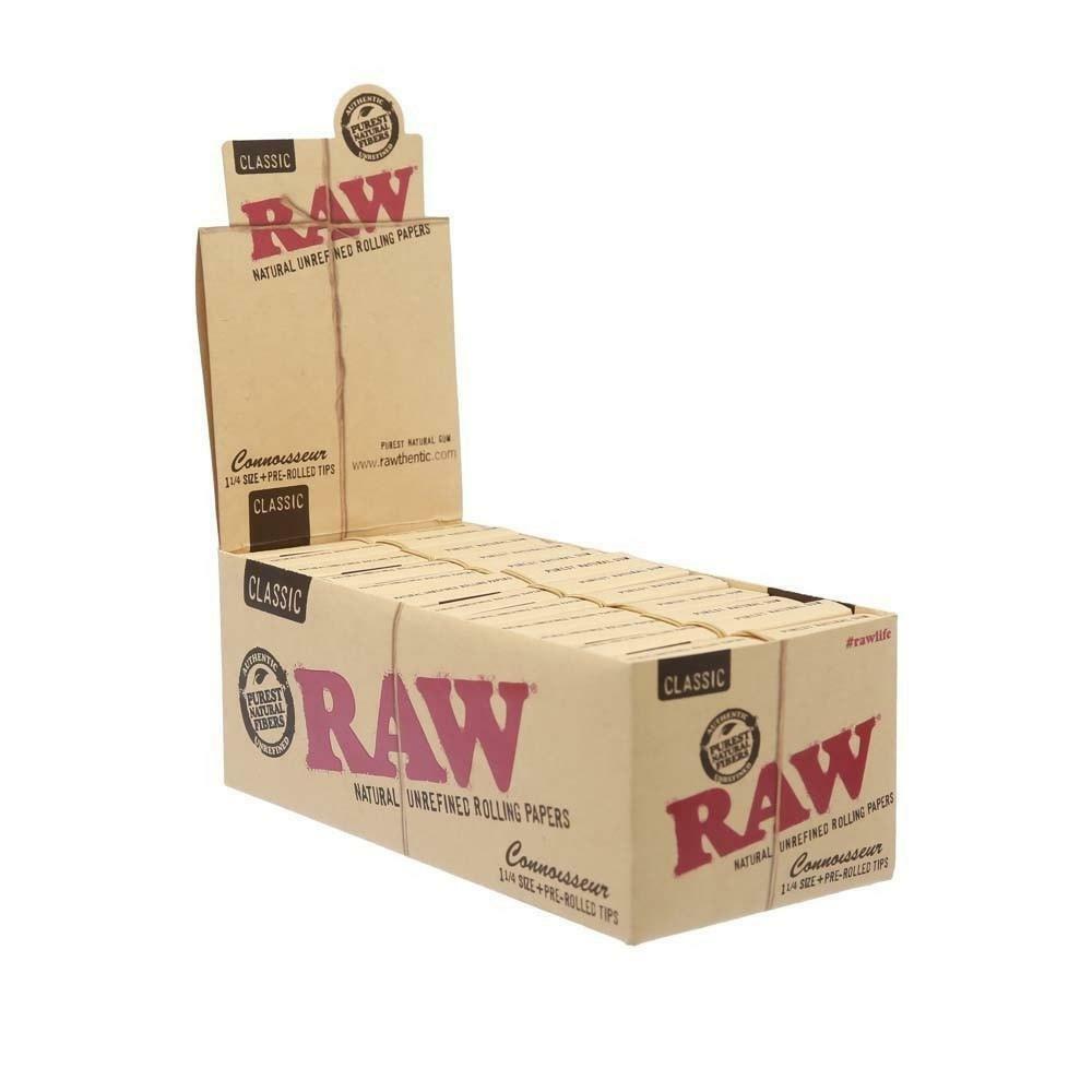 Full Box - RAW Classic Connoisseur Regular 1 1/4 Rolling Papers With Tips - greenmart.com.au