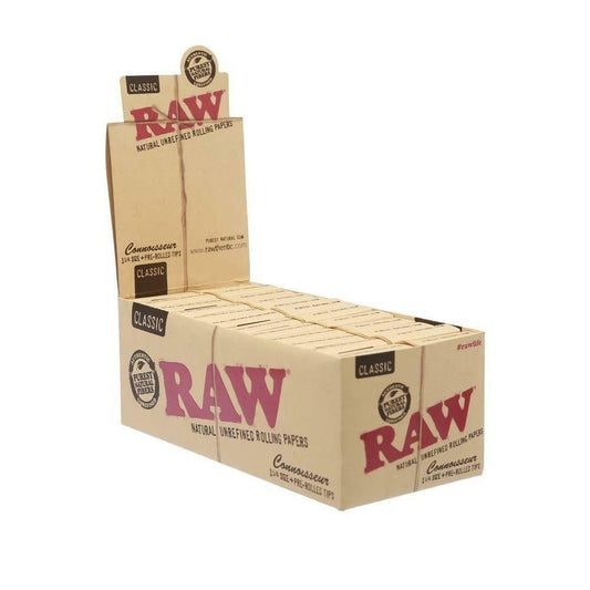 Full Box - RAW Classic Connoisseur Regular 1 1/4 Rolling Papers With Tips - greenmart.com.au