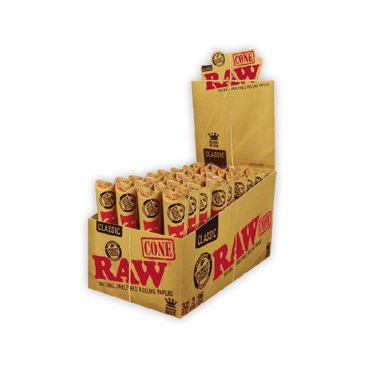 Full Box - Raw Kingsize Classic Cones - 3 per Pack - 32 Packs Display - greenmart.com.au