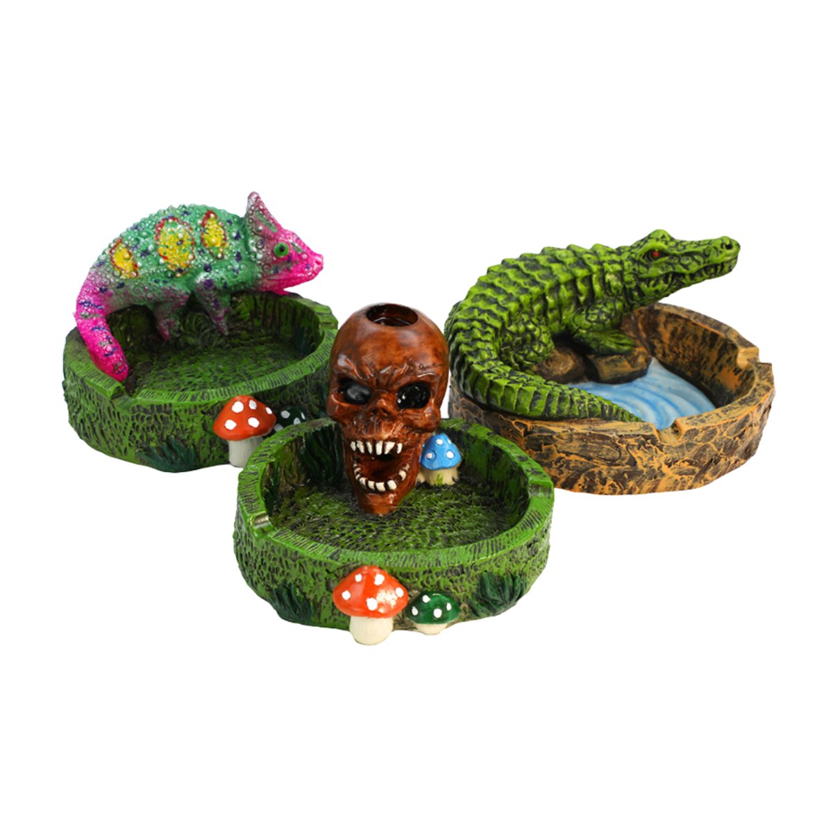 Mystic Skull Forest Ashtray - Enchanted Round Resin Design with Mushroom Accents - greenmart.com.au