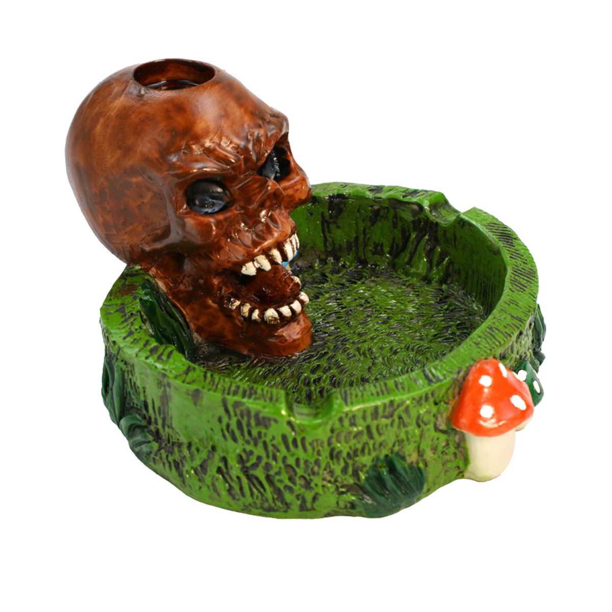 Mystic Skull Forest Ashtray - Enchanted Round Resin Design with Mushroom Accents - greenmart.com.au