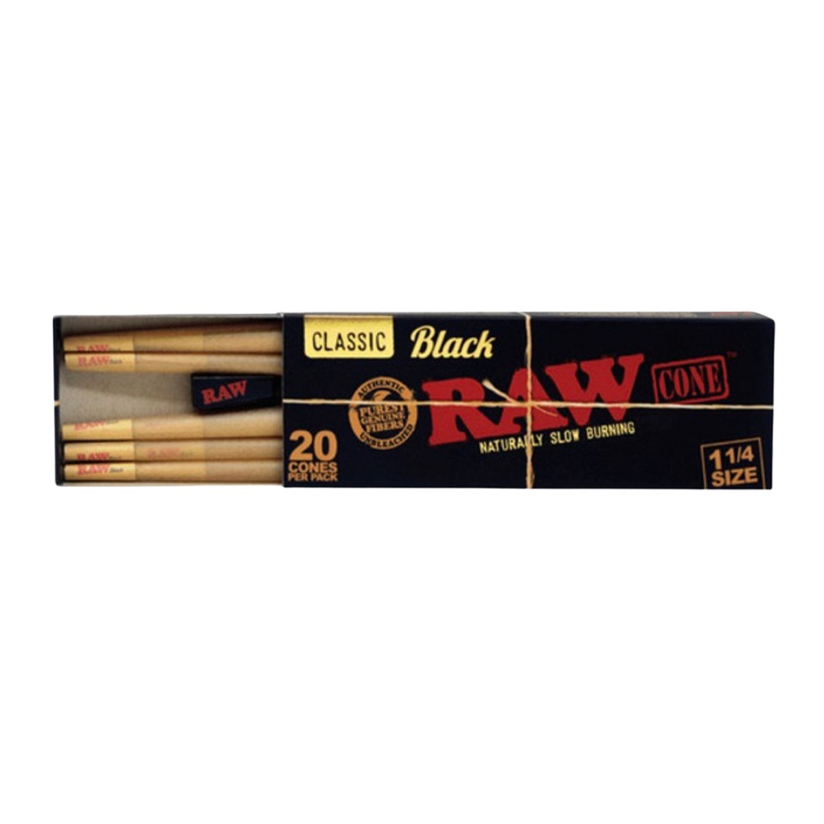 Raw Classic Black Pre - rolled Cones 20 Cones Per Pack 1 1/4 - greenmart.com.au