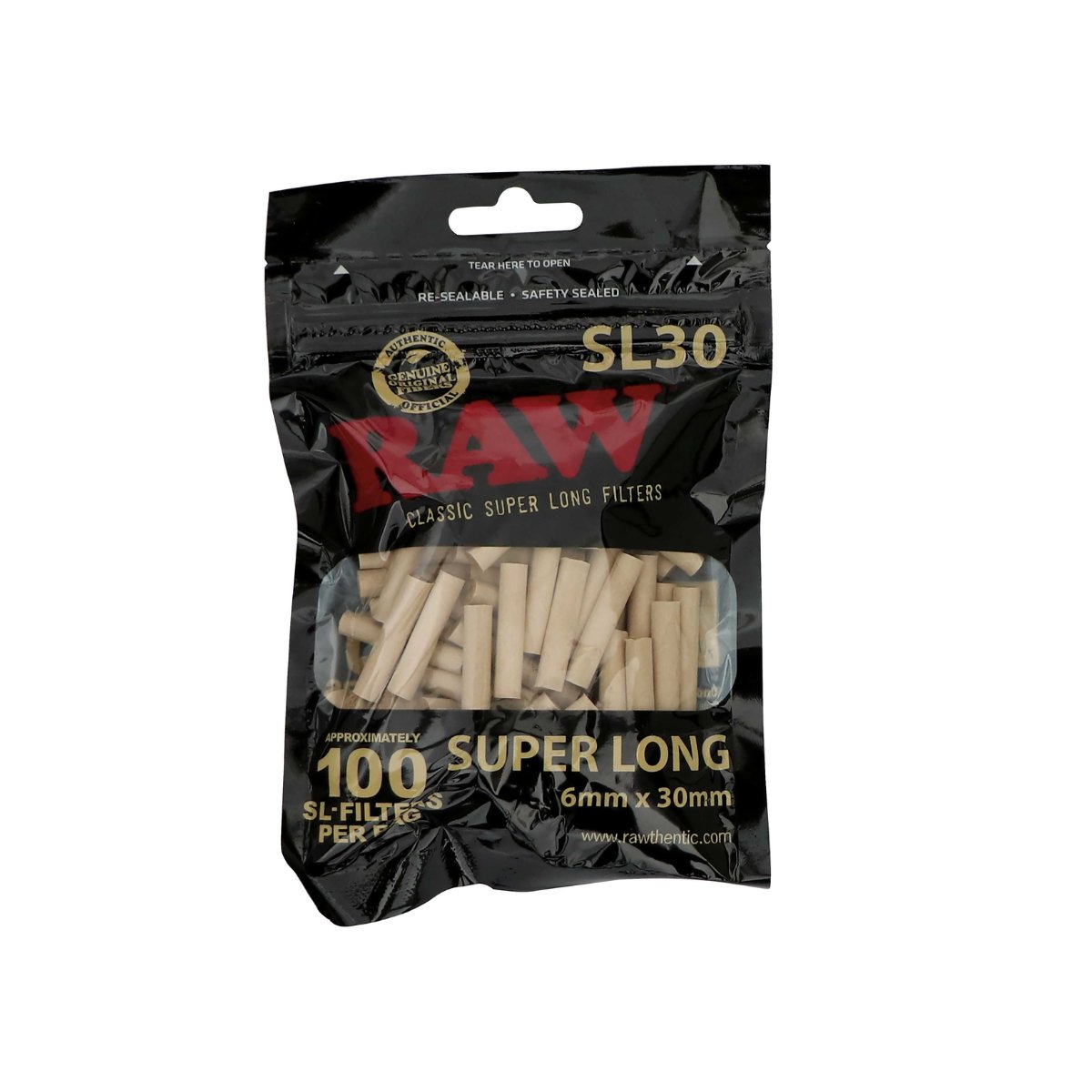 Raw Classic Black Super Long Pre Rolled Filters 6 X 30mm - 100 Per Bag - greenmart.com.au