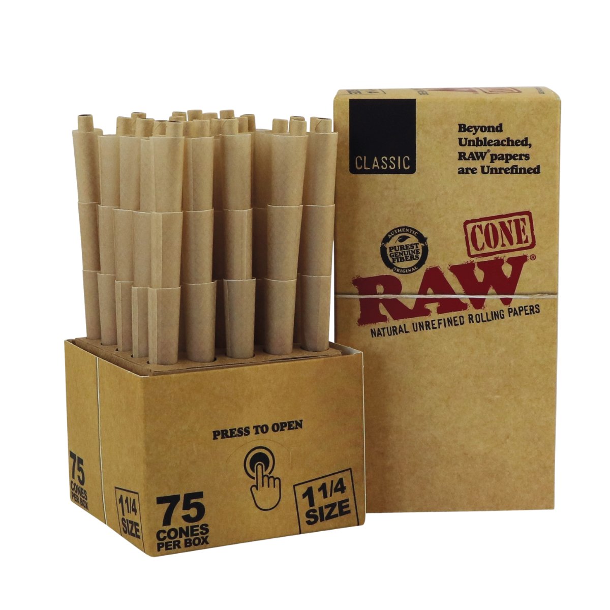 Raw Classic Pre Rolled Cones 75 pack 1 1/4 - greenmart.com.au