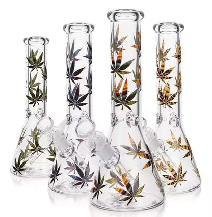 Kaya 25cm Glass Bong with Stylized Colored Leaf Design