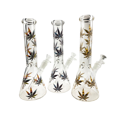 Kaya 10inch Glass Bong with Stylized Colored Leaf Design