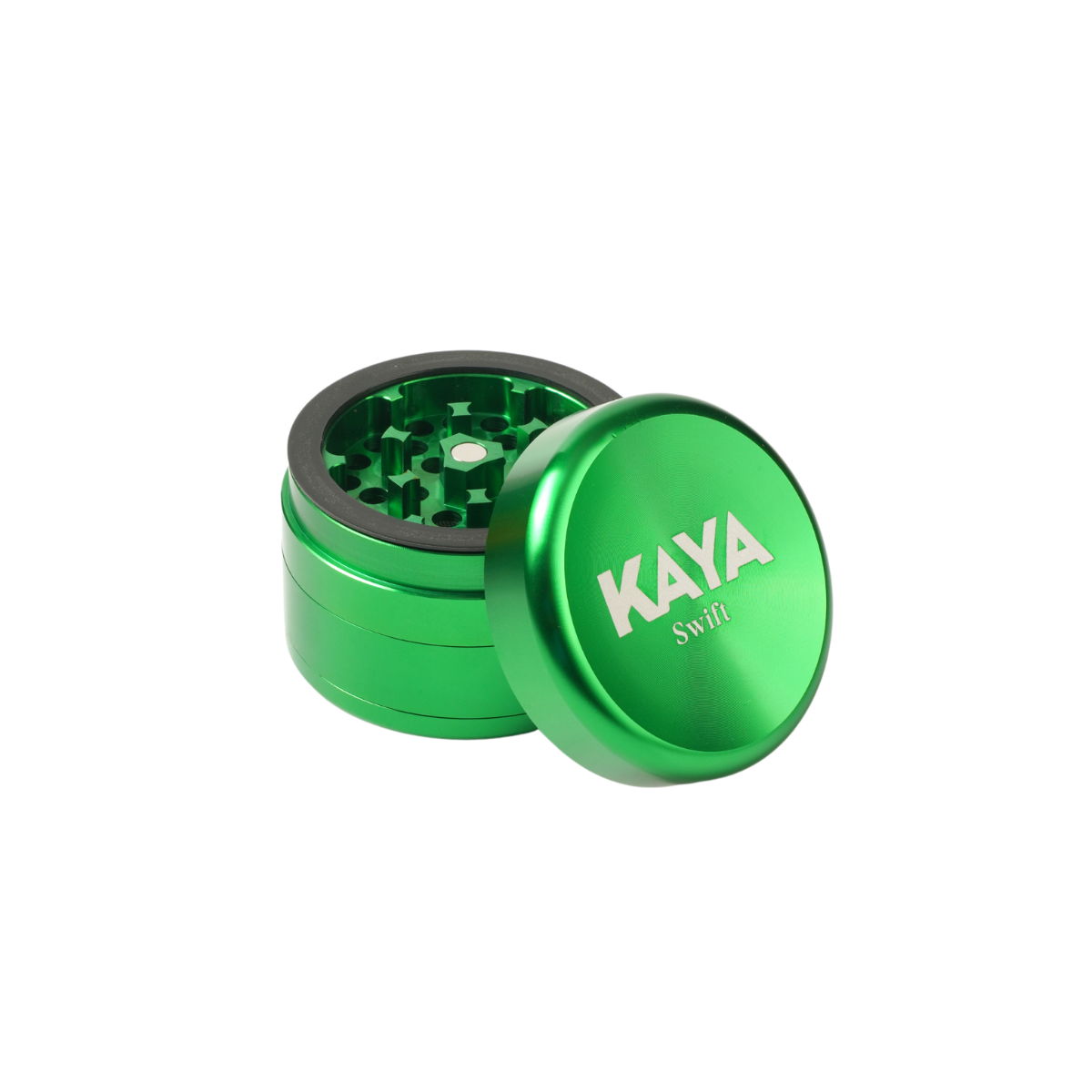 Kaya Swift Grind 62mm 4-part ball-bearing herb grinder with smooth shredding action