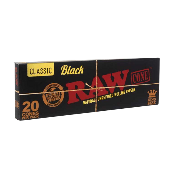Raw Classic Black Pre-rolled Cones 20 Cones Per Pack 1 1/4