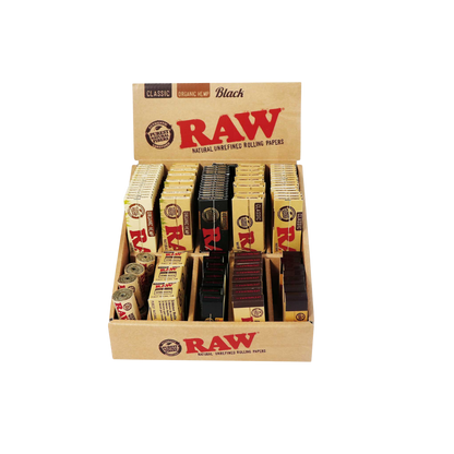 Raw Counter Top Display with Assorted Rolling Papers, Tips and Accessories