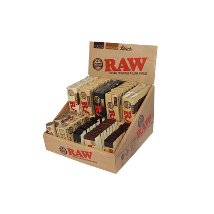 Raw Counter Top Display with Assorted Rolling Papers, Tips and Accessories