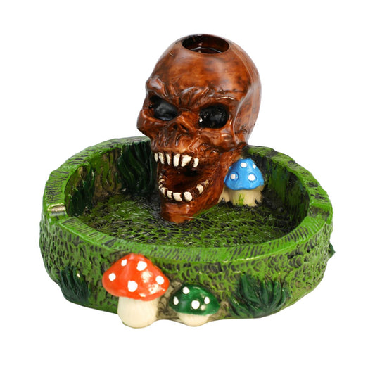 Mystic Skull Forest Ashtray - Enchanted Round Resin Design with Mushroom Accents - greenmart.com.au