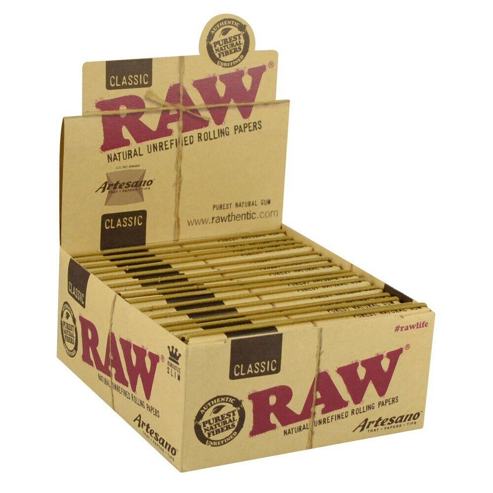 Raw King size Slim Artesano Papers, Tray and Tips Box with 15 Packs - greenmart.com.au