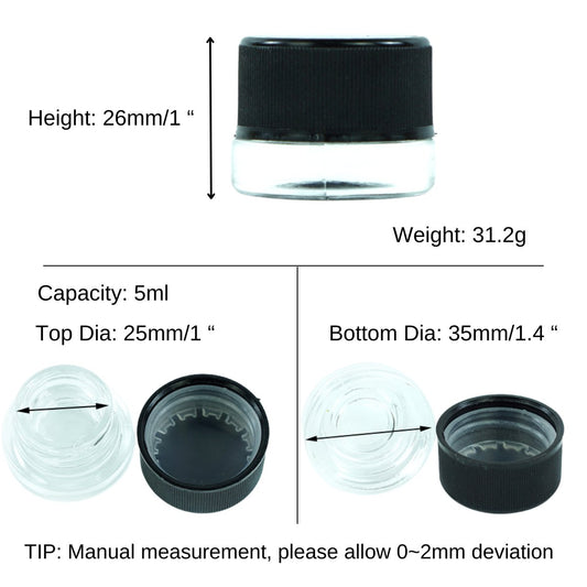 SafeKeep 5ml Child - Resistant Glass Jar - Clear Round Container with Secure Black Lid - greenmart.com.au