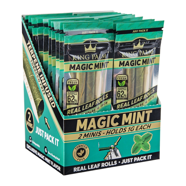 Full Box - King Palm Super Slow Burning Wraps Pack with 2 Mini Pre-rolls - Magic Mint Flavour - The Green Box