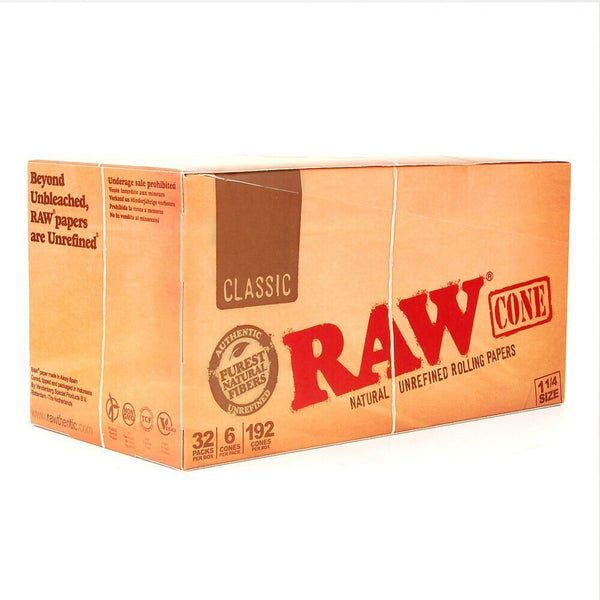 Full Box - Raw 1 1/4 Classic Cones - 6 per Pack - 32 Packs Display